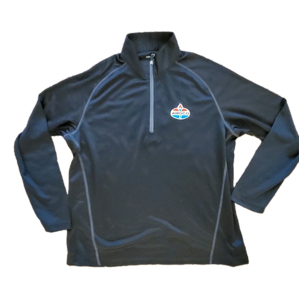 AMOCO Gas Station‎ Oil Employee Uniform Quarter Zip Pullover Black Large Mens